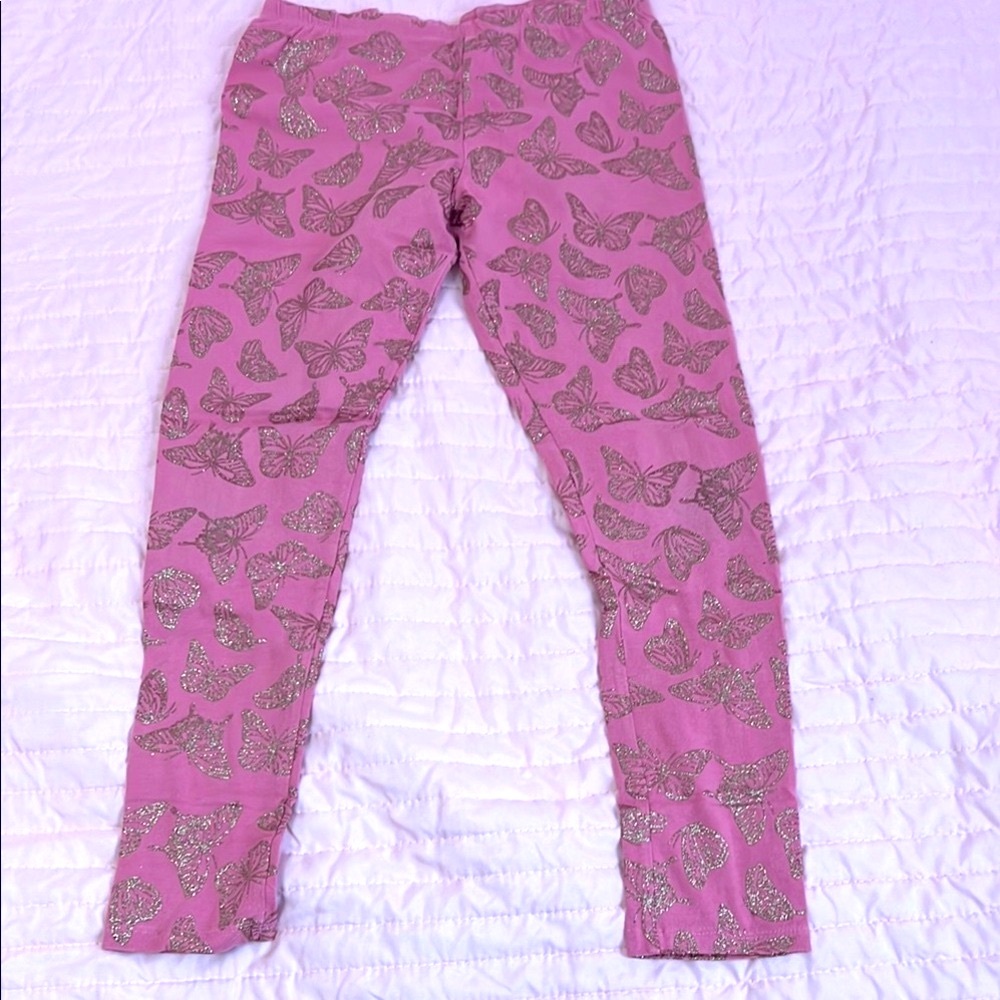 Pink Butterfly Print Kids Leggings